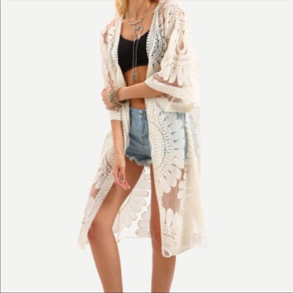 Embroidered lace kimono